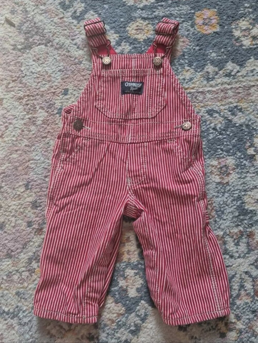 OshKosh B'gosh Red & White Striped Kids Overalls